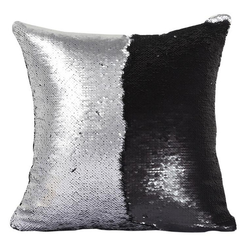 DIY Two Tone Glitter Sequins Throw Pillow Case Reversible Sequin Magical Color Changing Pillow Cover, Size: 40*40cm(Silver+Black)