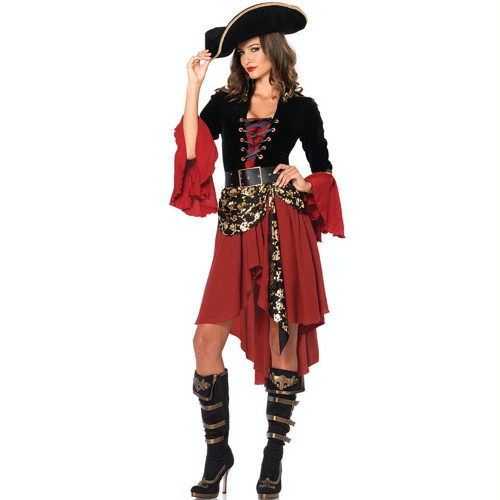 Cruel Seas Captain Buccaneer Pirate Cosplay Costume Women Sexy Halloween Fancy Dress Clothing, Chest: about 90cm, Waistline: about 76cm