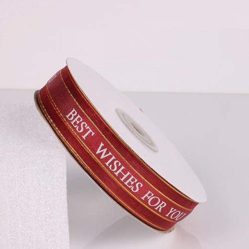 English Letter Colored Printed Ribbons Phnom Penh Gift Bouquet Ribbons Bowknot Flowers Packaging Ribands , Size: 45m x 2.5cm(Wine Red)