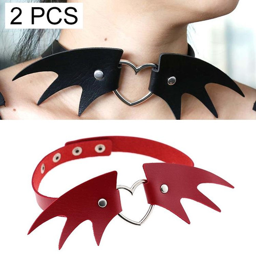 2 PCS European and American Punk Style Fashion Demon Wing Styling Leather Necklace Collar, Random Color Delivery 2 PCS European and American Punk Style Fashion Demon Wing Styling Leather Necklace Collar, Random Color Delivery