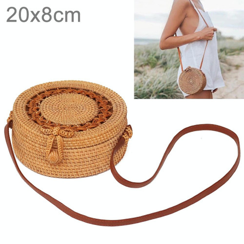 Sunflower Pattern Autumn Rattan Handmade Rattan Bag  Vintage Art Beach Ladies Diagonal Bag, Size:20x20x8cm