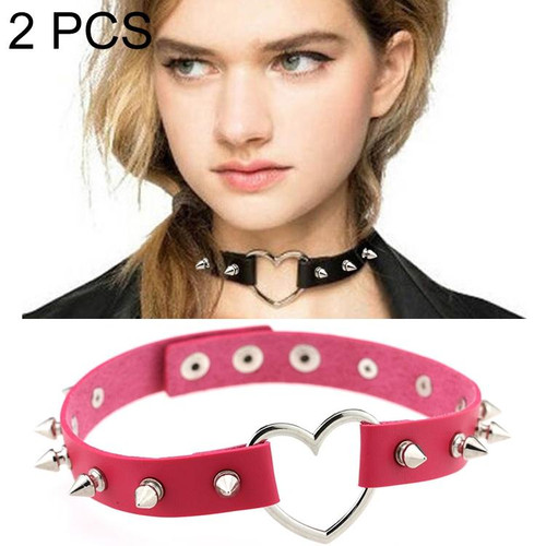 2 PCS Punk Style Fashion Heart Shape Leather Rivet Necklace Collar, Random Color Delivery