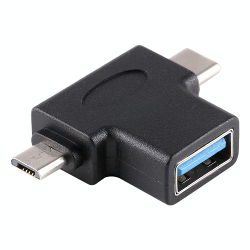 Multi-function USB 3.0 Female & USB-C / Type-C Male & Micro USB Male T-shape OTG Adapter