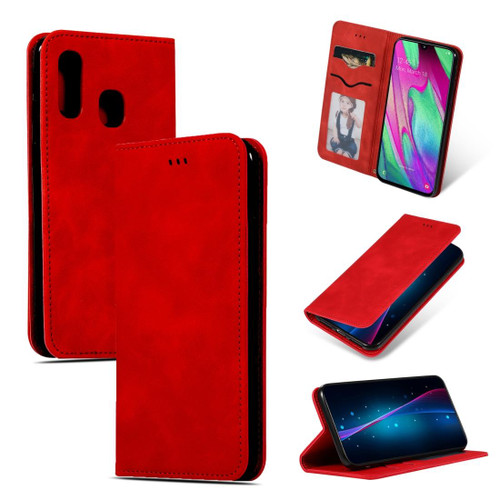 Retro Skin Feel Business Magnetic Horizontal Flip Leather Case for Samsung Galaxy A40(Red)