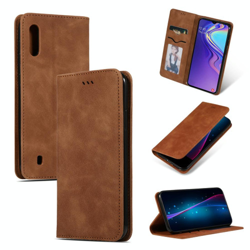 Retro Skin Feel Business Magnetic Horizontal Flip Leather Case for Samsung Galaxy A10(Brown)