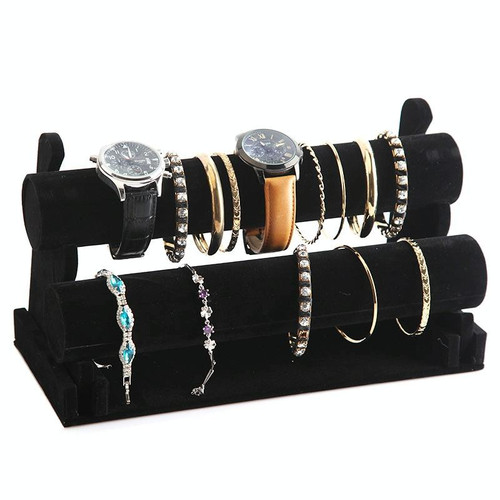 Detachable Velvet Bangle Bracelet Stand Watch Jewelry Display Rack, Style: Two Layer Black Velvet Detachable Velvet Bangle Bracelet Stand Watch Jewelry Display Rack, Style: Two Layer Black Velvet