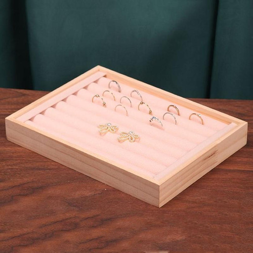 Solid Wooden Velvet Jewelry Display Tray Ring Earring Bracelet Storage And Organization Box, Specification: Small Beige Solid Wooden Velvet Jewelry Display Tray Ring Earring Bracelet Storage And Organization Box, Specification: Small Beige