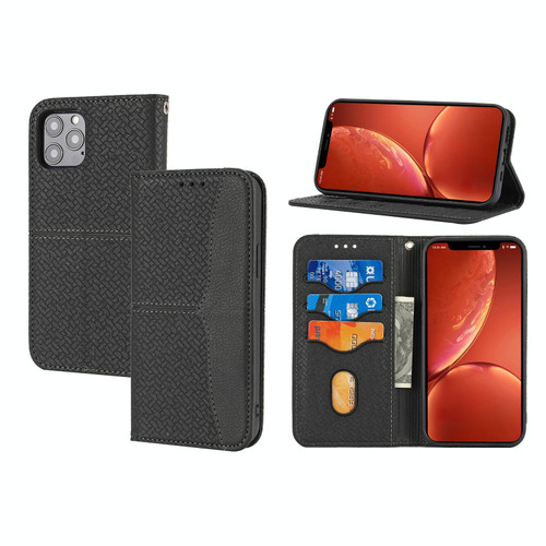 For iPhone 15 Pro Max Woven Texture Stitching Magnetic Leather Phone Case(Black)