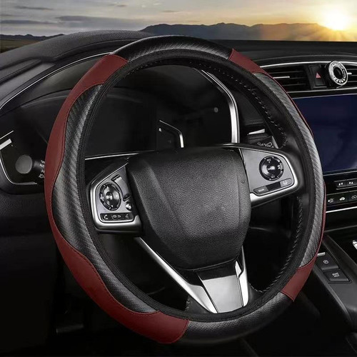 38cm Carbon Fiber Elastic Leather Without Inner Ring Car Steering Wheel Cover, Color: Claret 38cm Carbon Fiber Elastic Leather Without Inner Ring Car Steering Wheel Cover, Color: Claret