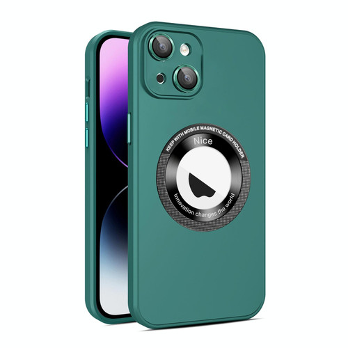 For iPhone 15 Plus Eagle Eye Lens CD Texture MagSafe Magnifier Phone Case(Dark Green)