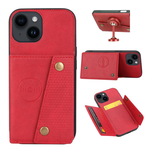 For iPhone 15 Plus Double Buckle Card Slots PU+TPU Phone Case(Red)