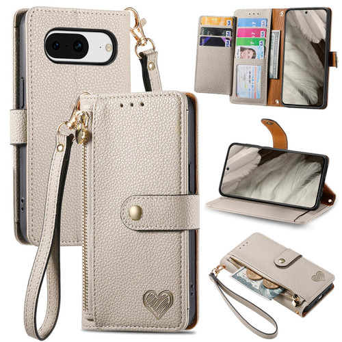 For Google Pixel 8 Love Zipper Lanyard Leather Phone Case(Gray) For Google Pixel 8 Love Zipper Lanyard Leather Phone Case(Gray)