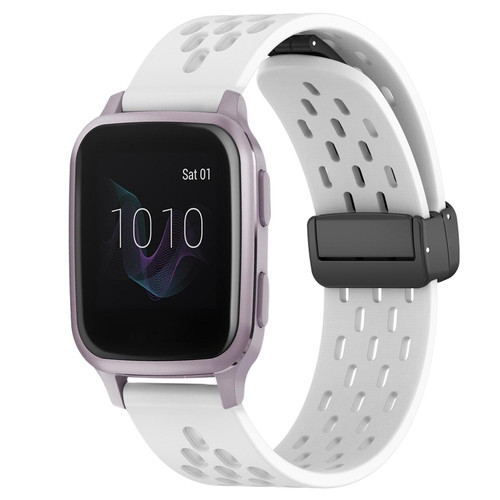 For Garmin Venu SQ 20mm Folding Magnetic Clasp Silicone Watch Band(White) For Garmin Venu SQ 20mm Folding Magnetic Clasp Silicone Watch Band(White)