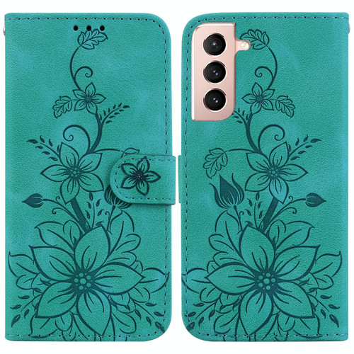 For Samsung Galaxy S21+ 5G Lily Embossed Leather Phone Case(Green)