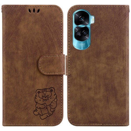 For Honor 90 Lite Little Tiger Embossed Leather Phone Case(Brown)