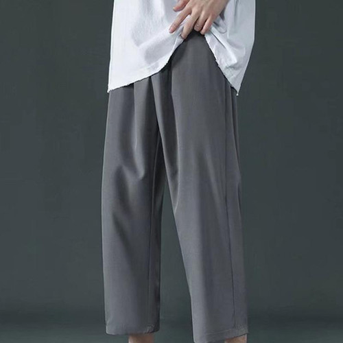 Mens Loose Straight Casual Suit Pants Summer Wide Leg Thin Sports Trousers, Size: XXL(Dark Gray)