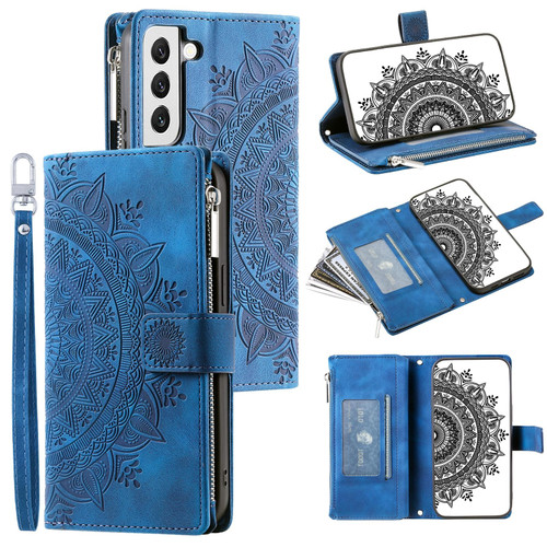 For Samsung Galaxy S21 FE 5G Multi-Card Totem Zipper Leather Phone Case(Blue) For Samsung Galaxy S21 FE 5G Multi-Card Totem Zipper Leather Phone Case(Blue)