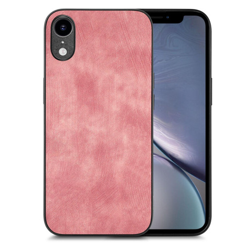 For iPhone XR Vintage Leather PC Back Cover Phone Case(Pink)