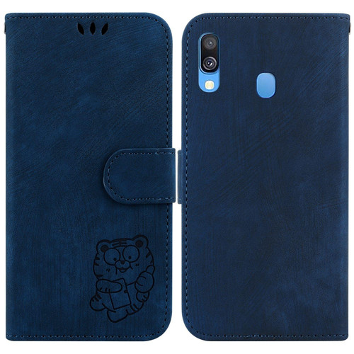 For Samsung Galaxy A40 Little Tiger Embossed Leather Phone Case(Dark Blue)