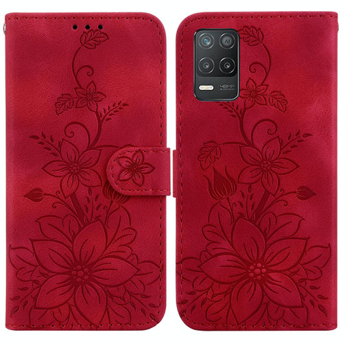 For Realme 8 5G Global / V13 5G Lily Embossed Leather Phone Case(Red)