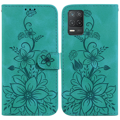 For Realme 8 5G Global / V13 5G Lily Embossed Leather Phone Case(Green)