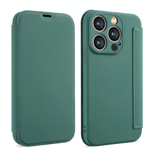 For iPhone 15 Pro Max Imitate Liquid Skin Feel Leather Phone Case with Card Slots(Green)