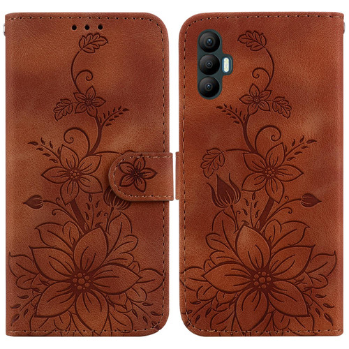 For Tecno Spark 8 Pro Lily Embossed Leather Phone Case(Brown)