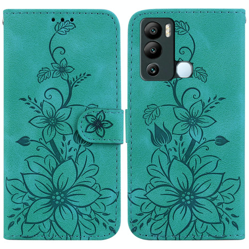 For Infinix Hot 12i Lily Embossed Leather Phone Case(Green) For Infinix Hot 12i Lily Embossed Leather Phone Case(Green)