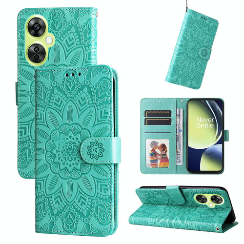 For OnePlus Nord CE 3 Lite/Nord N30 Embossed Sunflower Leather Phone Case(Green)
