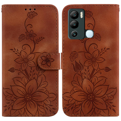 For Infinix Hot 12i Lily Embossed Leather Phone Case(Brown)