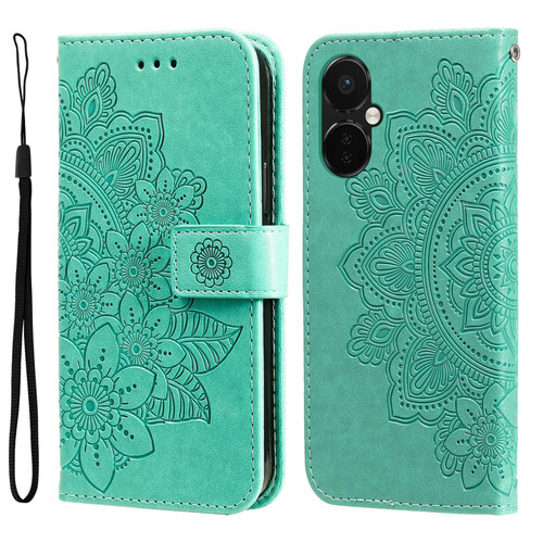 For OnePlus Nord CE3 7-petal Flowers Embossing Leather Phone Case(Green)