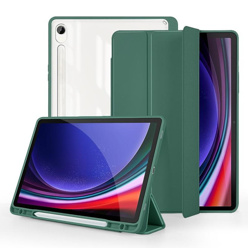 For Samsung Galaxy Tab S9 3-folding Acrylic Smart Leather Tablet Case(Dark Green)