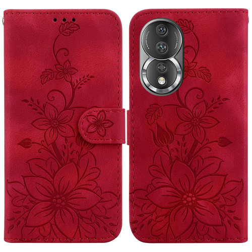 For Honor 80 Lily Embossed Leather Phone Case(Red)