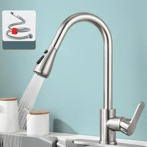 Kitchen Pull-out Universal Telescopic Hot & Cold Water Faucet, Specification: Copper Nickel Wire Drawing