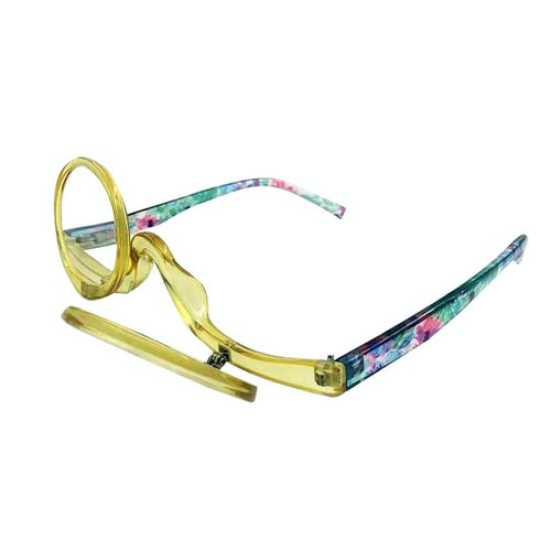 Makeup Magnifying Glass Presbyopic Glasses Flip Swivel Reading Glasses, Degree: +200(Yellow Frame)