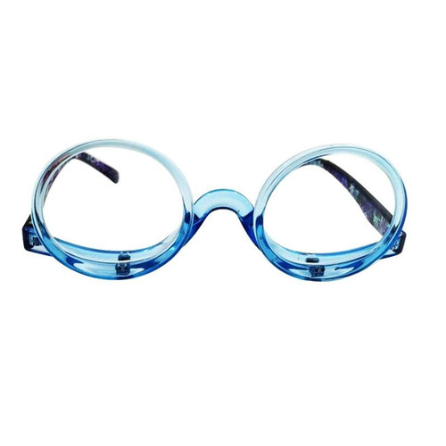 Makeup Magnifying Glass Presbyopic Glasses Flip Swivel Reading Glasses, Degree: +100(Blue Frame)