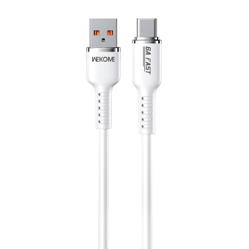 WK WDC-09a 6A USB to USB-C/Type-C Silicone Data Cable, Length: 1.2m(White)