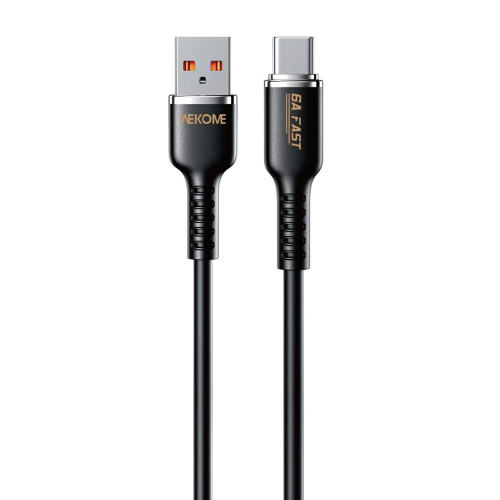 WK WDC-09a 6A USB to USB-C/Type-C Silicone Data Cable, Length: 1.2m(Black)