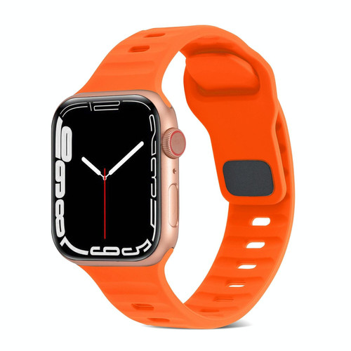 For Apple Watch 8 45mm Square Buckle Stripes Silicone Watch Band(Orange)