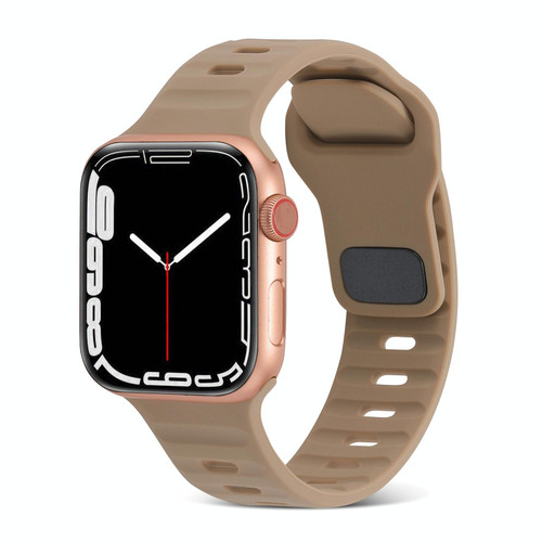 For Apple Watch 6 44mm Square Buckle Stripes Silicone Watch Band(Brown) For Apple Watch 6 44mm Square Buckle Stripes Silicone Watch Band(Brown)