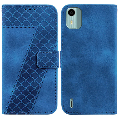 For Nokia C12 7-shaped Embossed Leather Phone Case(Blue)