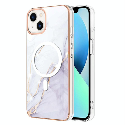 For iPhone 15 Marble Pattern Dual-side IMD Magsafe TPU Phone Case(White 006)