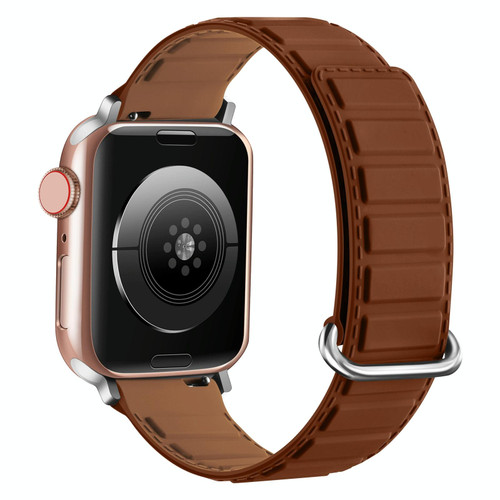 For Apple Watch 2 38mm Reverse Buckle Magnetic Silicone Watch Band(Silver Buckle Brown)