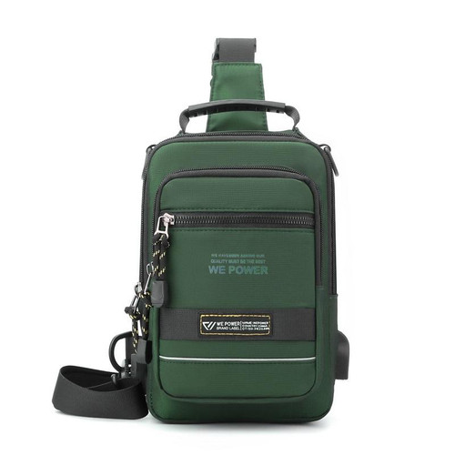 WEPOWER Men Chest Bag Outdoor Shoulder Mesenger Bag With USB Charging Port Sports Small Bag(Gray Green)