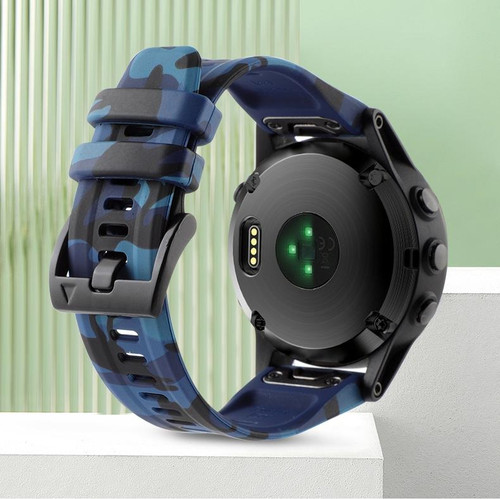 For Garmin Forerunner 945 22mm Camouflage Silicone Watch Band(Camouflage Blue)