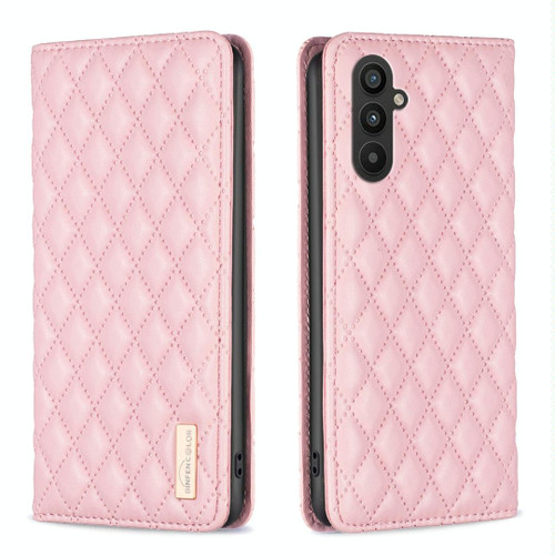 For Samsung Galaxy A25 5G Diamond Lattice Magnetic Leather Flip Phone Case(Pink)