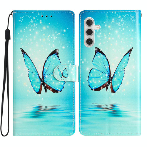 For Samsung Galaxy A25 5G Colored Drawing Leather Phone Case(Blue Butterfly)