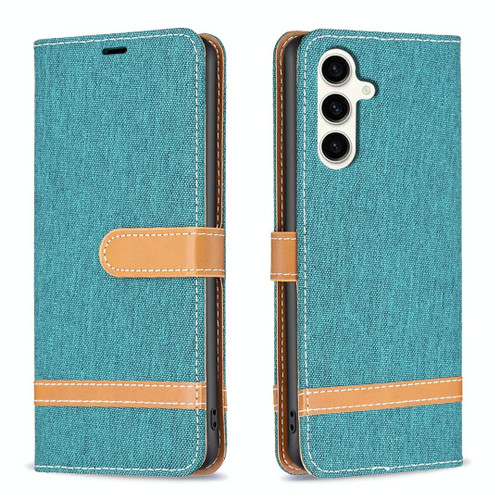 For Samsung Galaxy S23 FE 5G Color Block Denim Texture Leather Phone Case(Green)