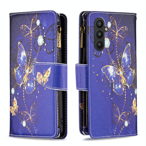 For Samsung Galaxy A25 5G Colored Drawing Pattern Zipper Leather Phone Case(Purple Butterfly)