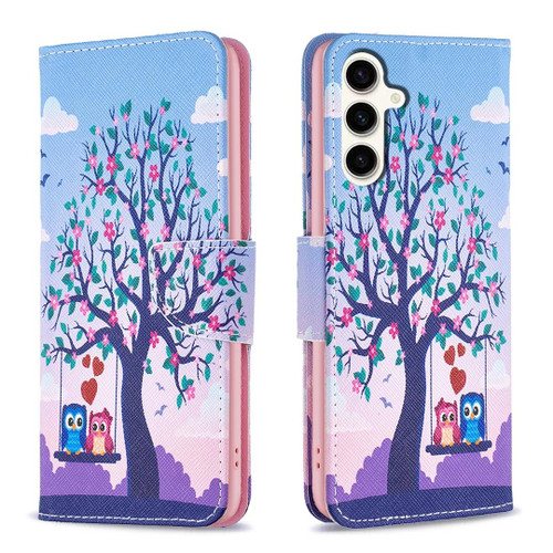 For Samsung Galaxy S23 FE 5G Colored Drawing Pattern Leather Phone Case(Owl)